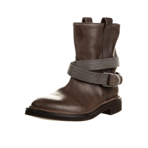 Brunello Cucinelli Shoes - BRUNELLO CUCINELLI Monili Leather Moto Boot 36.5